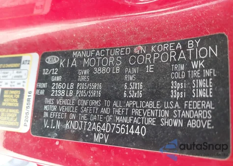 2013 Kia Soul +/!/Sport from USA, damaged, VIN KNDJT2A64D7561440